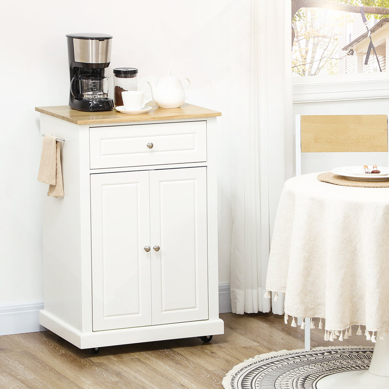 Chariot pour îlot de cuisine roulant, portatif, tiroir, tablette réglable, 2 porte-serviettes, blanc crème