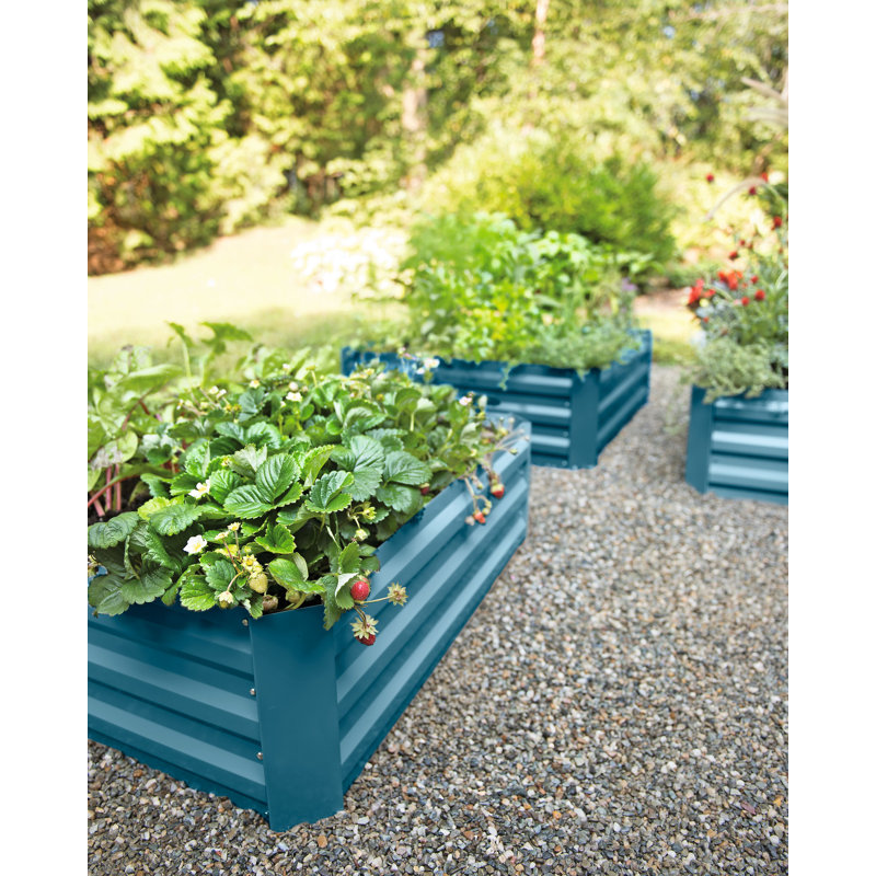 Deep Blue Corrugated Metal Outdoor Raised Garden Bed