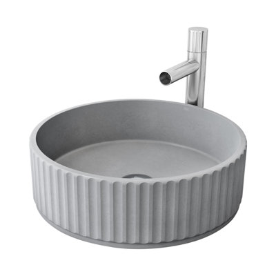 Lavabo de salle de bain vasque rond en béton avec robinet H 11 po L 16 po x l 16 po x H 5 po Windsor