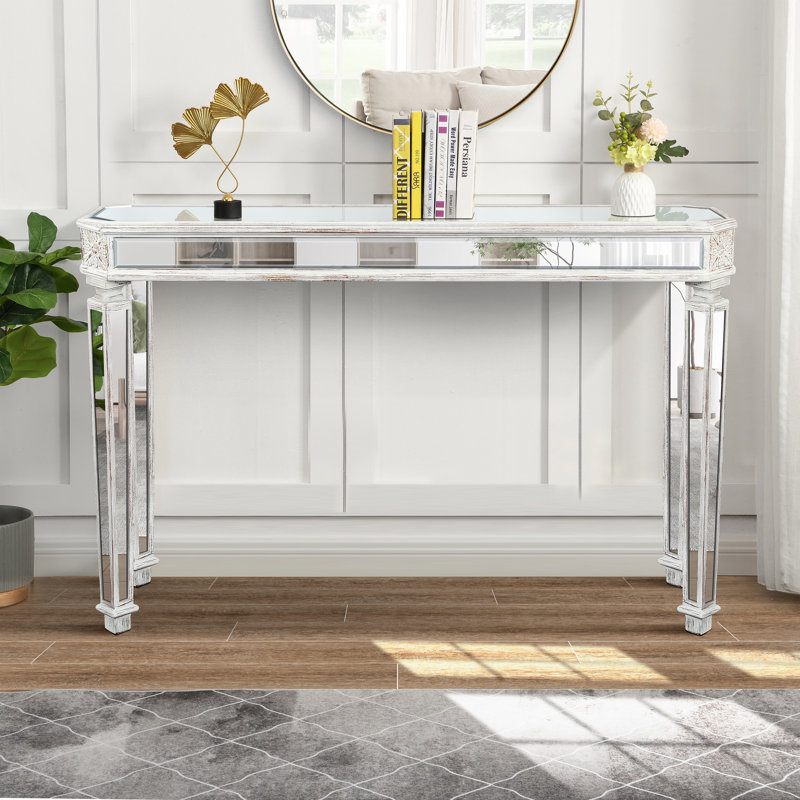 Mirror Console Table, Oak/Silver