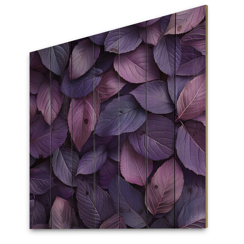 Plum Leaves Evening Collage I - Art mural en bois de feuilles - sur bois de pin naturel, H 15 po x l 15 po x P 0,78 po
