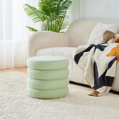 Round Storage Ottoman, Modern Footstool, Vanity Stool with Flip-Top Tray