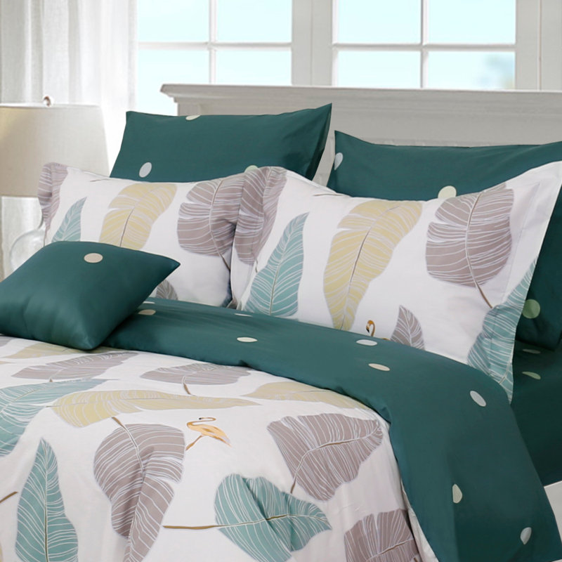 Ensemble de housse de couette réversible 4 pièces en coton ivoire / vert / bleu Floodwood