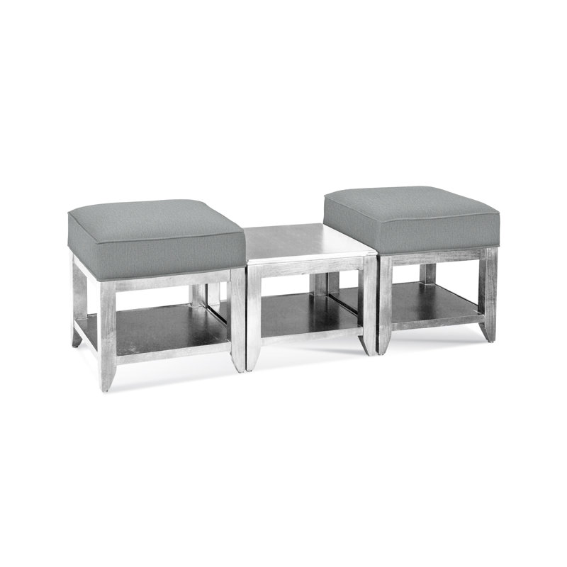 Elements Upholstered Cube Ottoman, Light Blue Performance Fabric; 0851-55, Stone Hearth