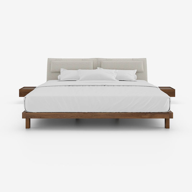 King Size Linen Bed With Floating Nightstands Bedroom Set
