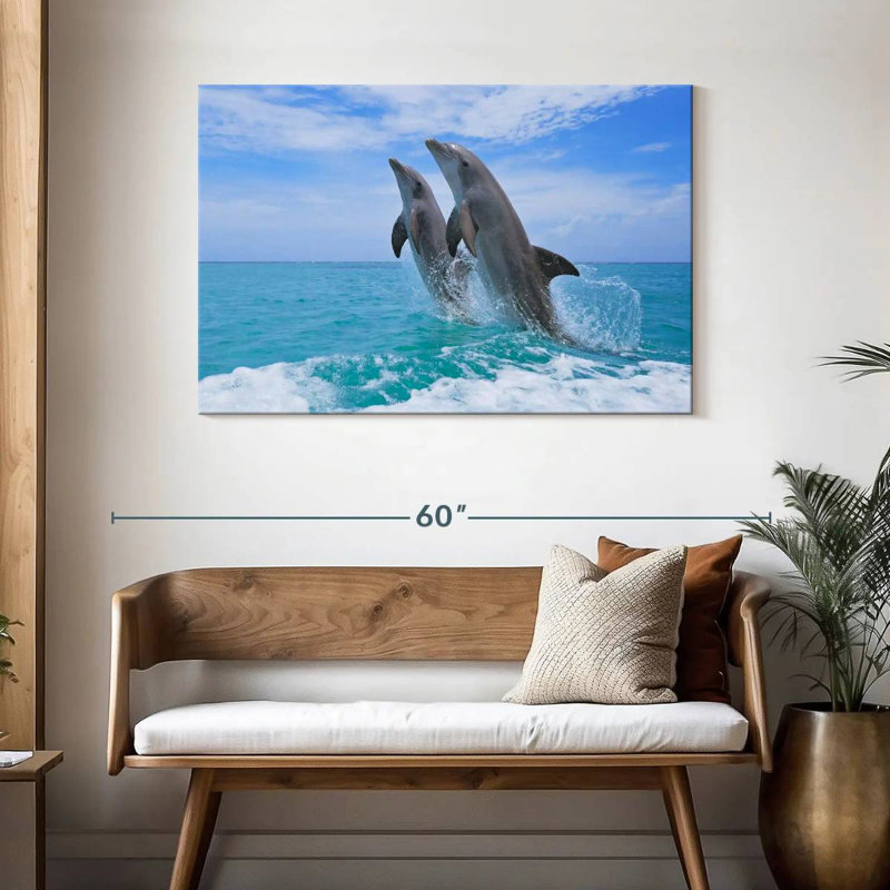 Dolphins Playing At Sea, 30" H x 45" W