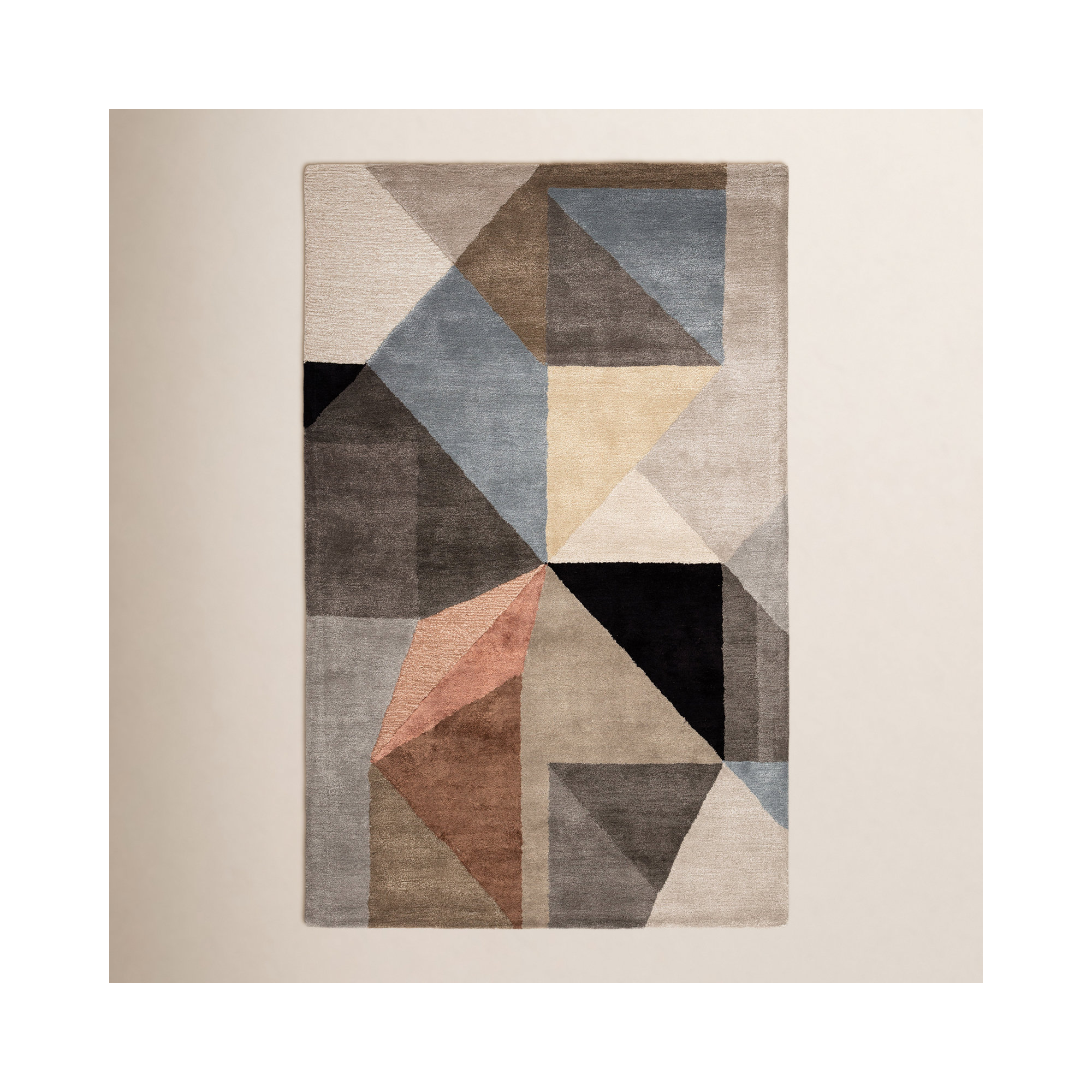 Ruben Handmade Viscose Jet Black/Moonbeam/Tuscany Rug, Rectangle 8'10" x 12'9"