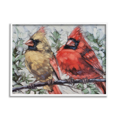 Deux arbres d'hiver perchés de Cardinals par Sara G. Designs - peinture sur cadre flottant