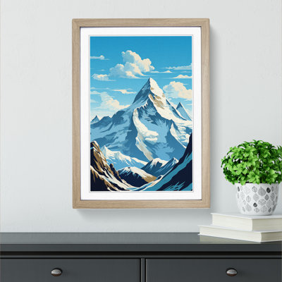 Mount Everest Art Deco No.3 - Single Picture Frame Print on Wood