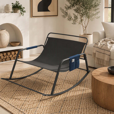 Chaise berçante avec rangement, coussins et accoudoirs, fauteuil inclinable confort toutes saisons, chaise longue ergonomique respirante pour chambre à coucher, salon, patio, jardin (bleu)