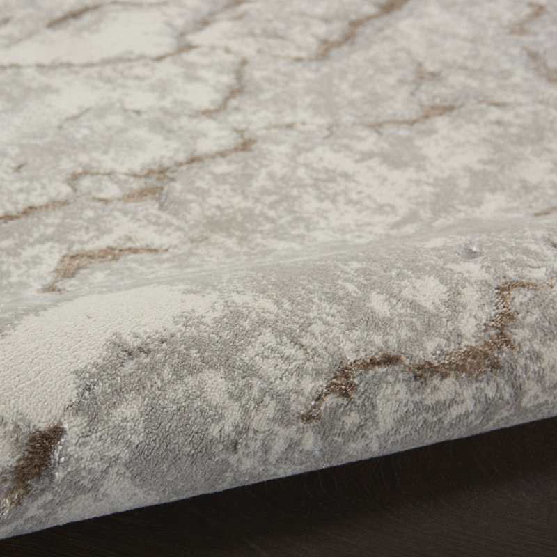 Abstract Machine Woven Rectangle 6' x 9' Polypropylene Area Rug in Ivory/Cream