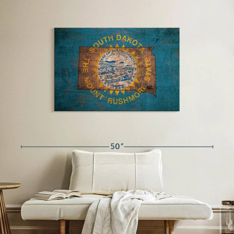 Borges State Map Over South Dakota Flag, 26" H x 39" W