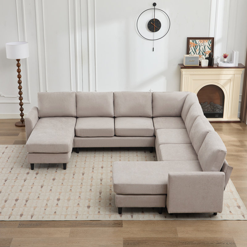 Lyles 107.3" Sectional Sofa With Armrest Black Legs And Moveable Ottoman Seater For 9, Gray Fabric
