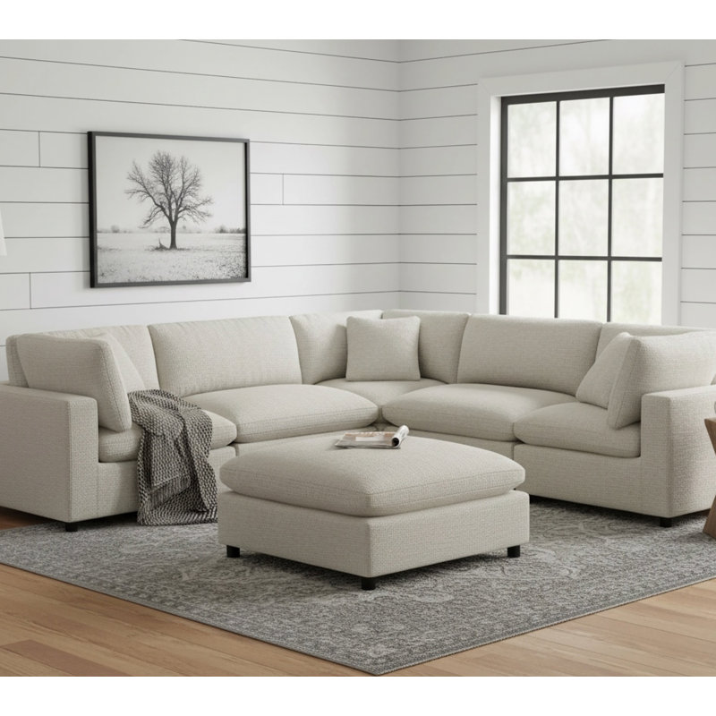 Repose-pieds carré beige en tissu 40 po
