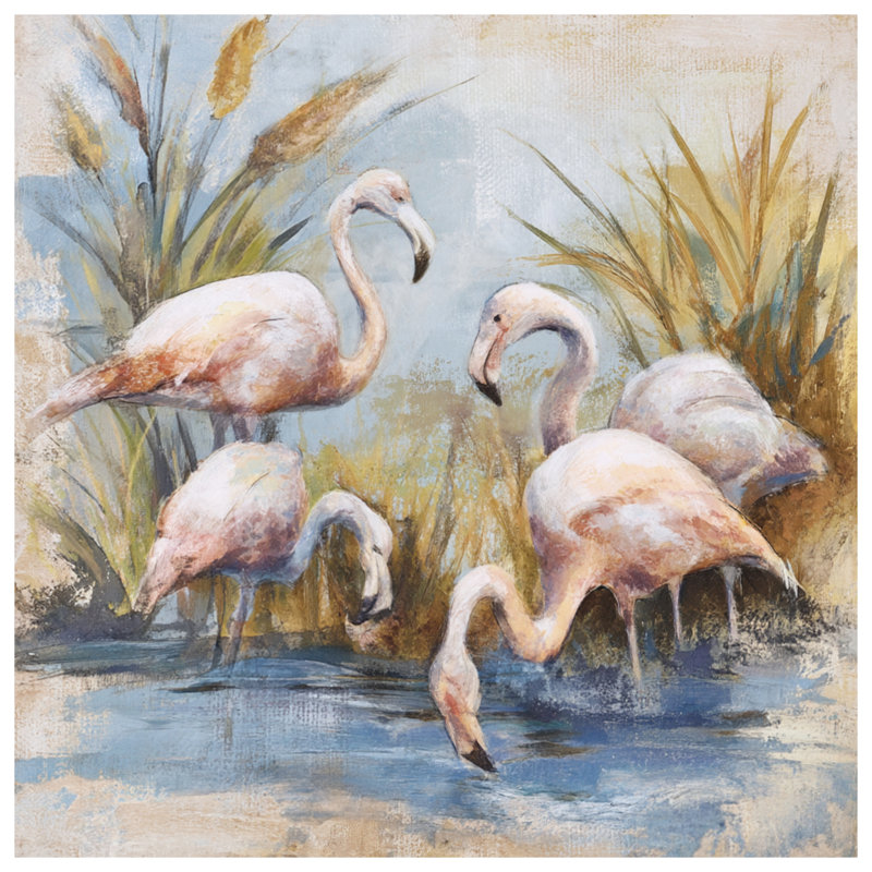 Flamants dans l'eau, toile tendue dans de nombreuses tailles, 20 po x 30 po
