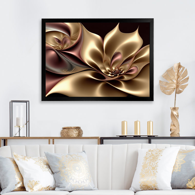 Fleur fractale en spirale en or rose rétro I - impression, Cadre simple noir, H 30 po x l 40 po x P 1,5 po