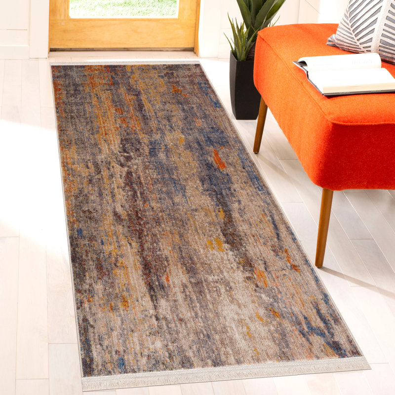 Tapis de couloir abstrait moderne délavé, Tapis de couloir 2 pi x 6 pi