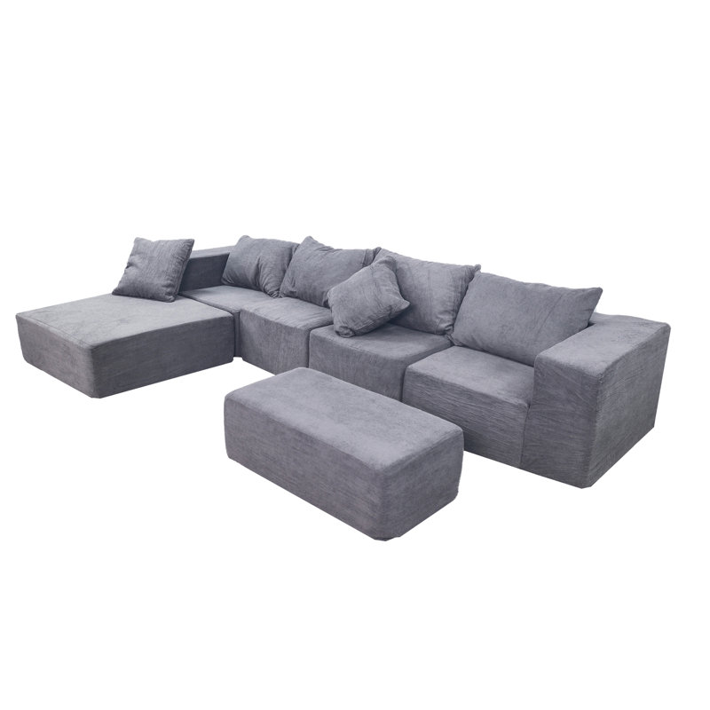 4 Seat Grey Cloud - Style Modular Sectional With 2 And Oversized Chaise For Living Room, American Design, Foam Filler, Medium Firm Plushness, Us , Stain Machine Washable Covers, Velvet Main Material,