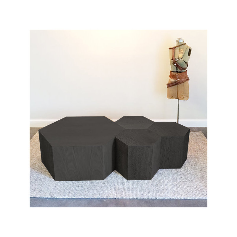 Coffee Table, 16" H x 40" L x 34.6" W, Black Washed