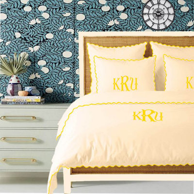 Monogram 400TC Cotton Small Scallop Embroidery Duvet Cover Set