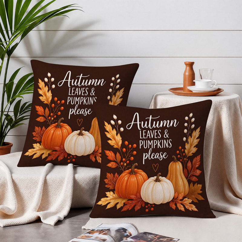 Housses de coussin JYK, Feuilles d'automne brunes - citrouilles
