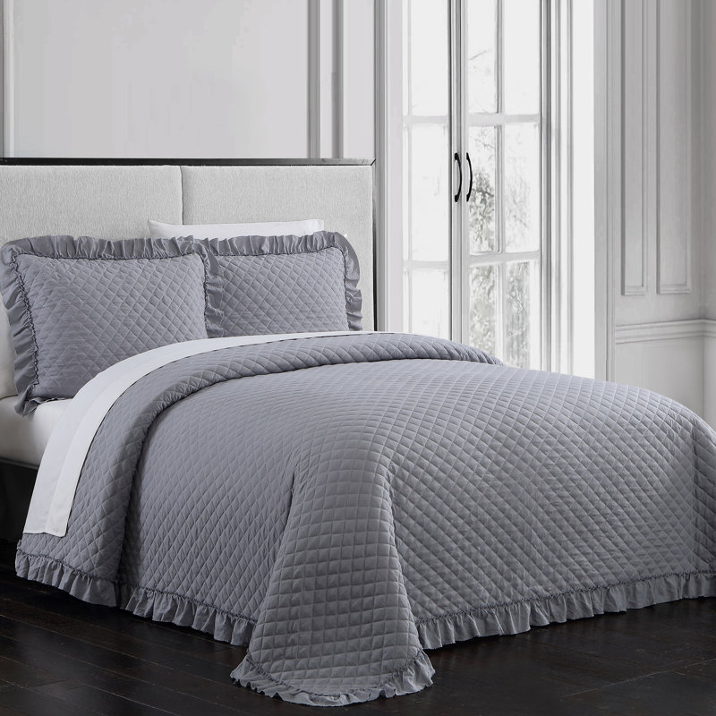 Ensemble de courtepointe 3 pièces, Courtepointe très grand et 2 très grandes taies , Gris