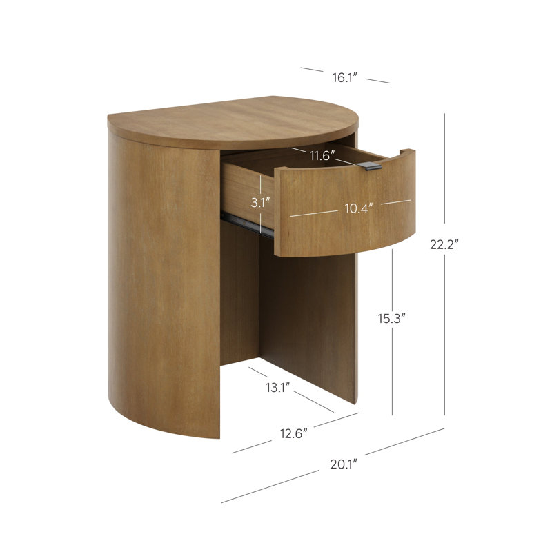 Table de chevet contemporaine arrondie avec tiroir, Individuel