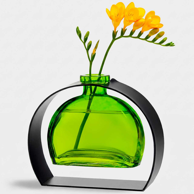 Rounded Arch Recycled Glass Bud Vase & Arched Metal Stand, 6 oz Capacity, Lime Green, Lime Green