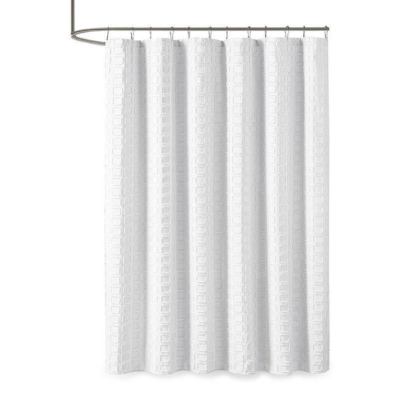 Woven Clipped Solid Shower Curtain, White