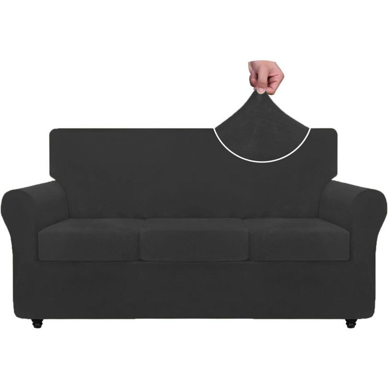 Housse pour canapé à coussins carrés/rectangulaires, H 71 po x l 91 po x P 4,86 po, Velours noir