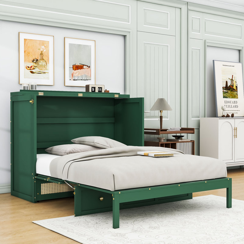  Lit escamotable en bois avec grands tiroirs Conayr, Complète, Vert