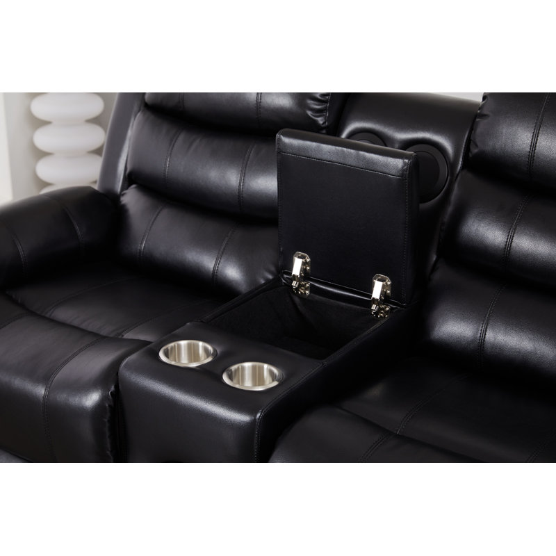 Causeuse inclinable en similicuir avec lumières DEL et console, Noir, noir, noir, noir