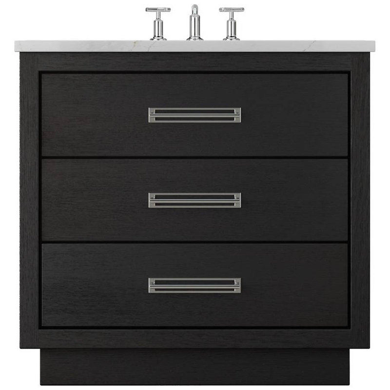 Avalon Three-Drawer Single Bath Vanity, 42", Classic Black, Polished Chrome