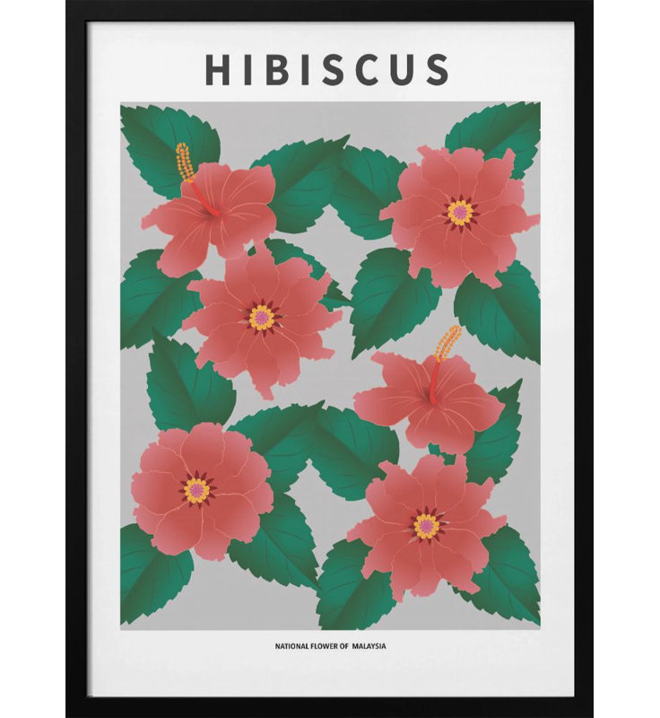 "Hibiscus", art mural texturé encadré, Noir, H 14 po x l 10 po
