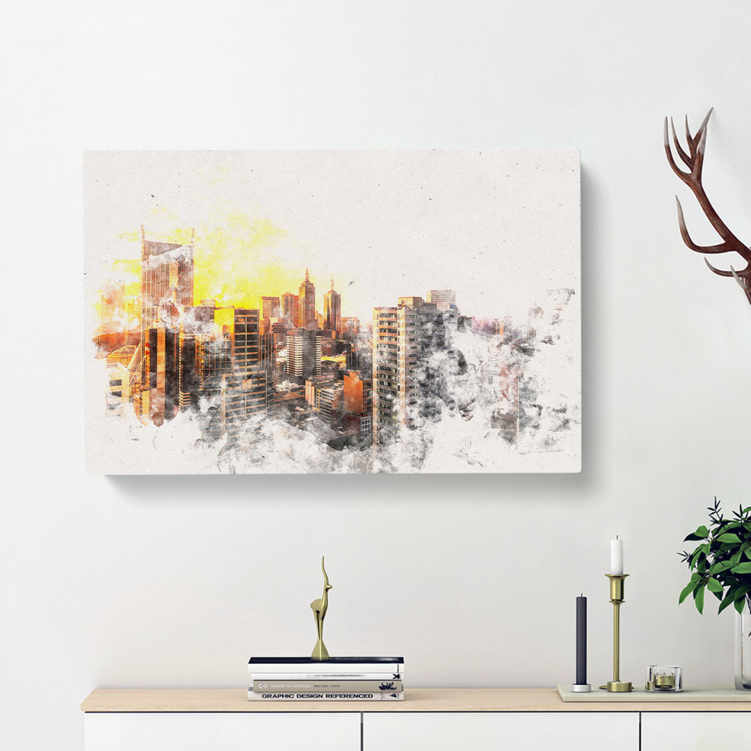 Melbourne Australia Skyline Abstract - Wrapped Canvas