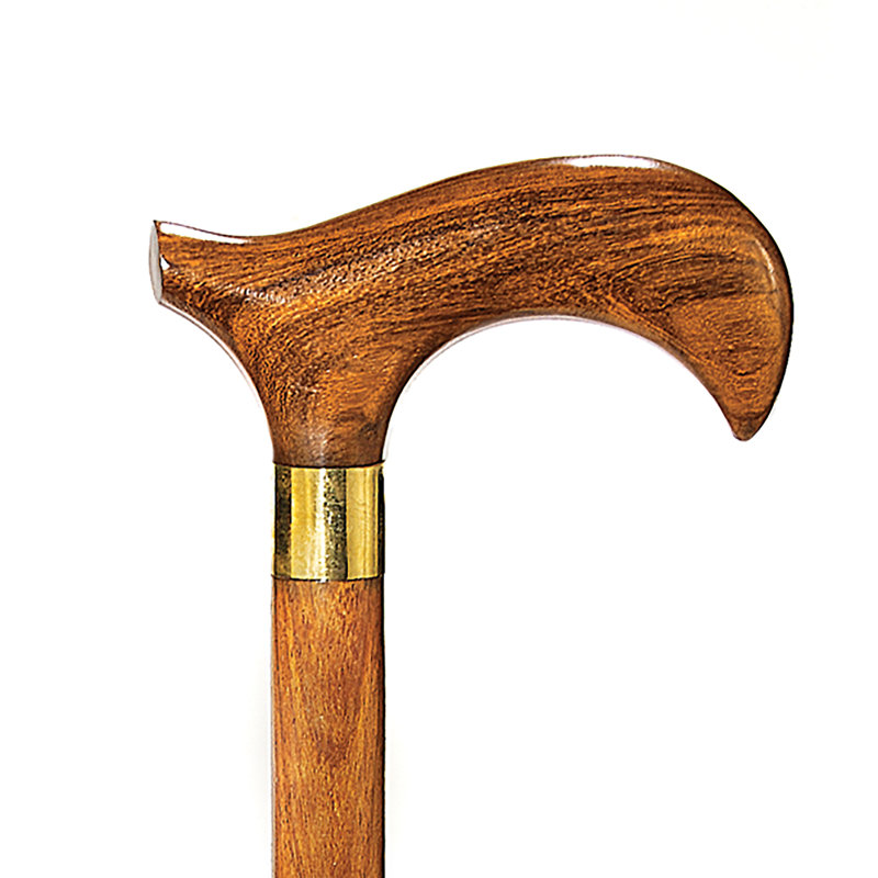 Solid Hardwood Walking Stick with Brass Detail, 36" Length