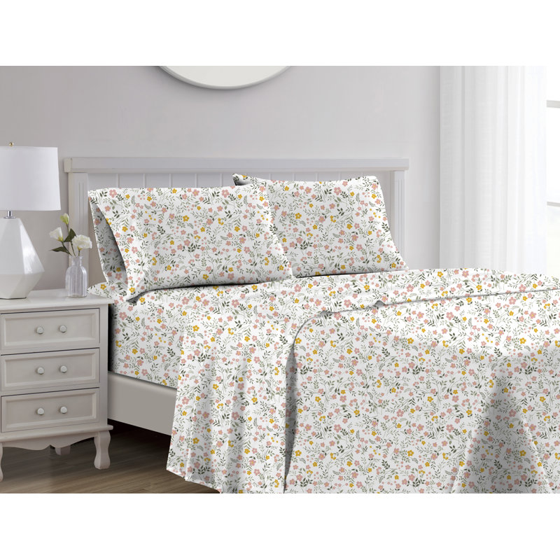 Sara Coral Floral Full Polyester Sheet Set