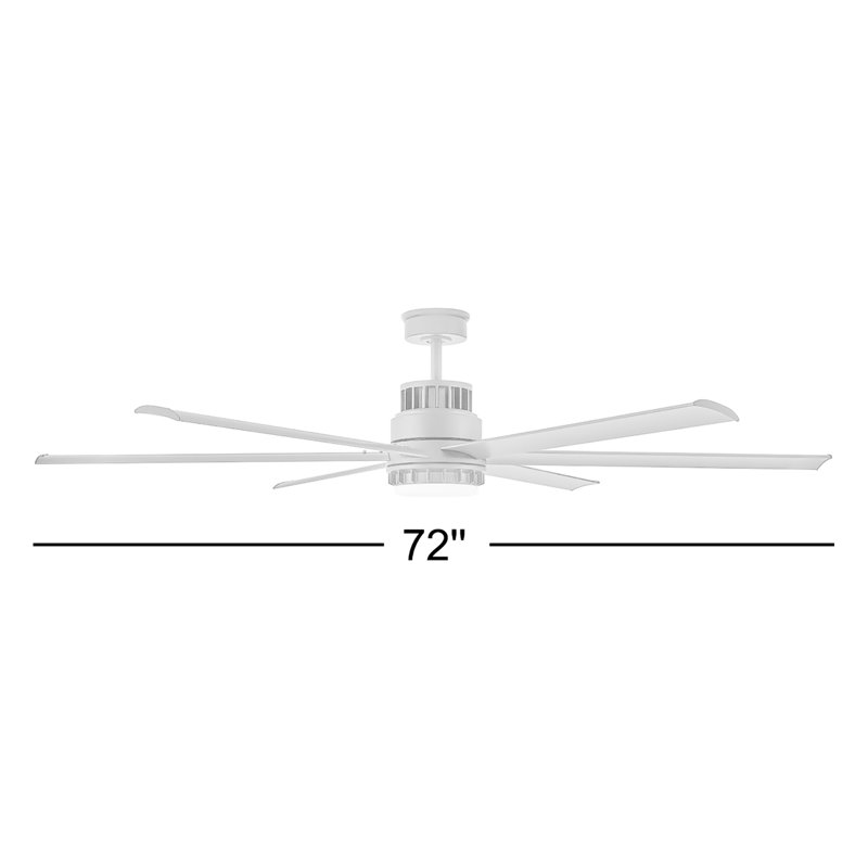 Ventilateur de plafond standard 72 pouces à 6 pales avec télécommande et éclairage inclus, Blanc mat