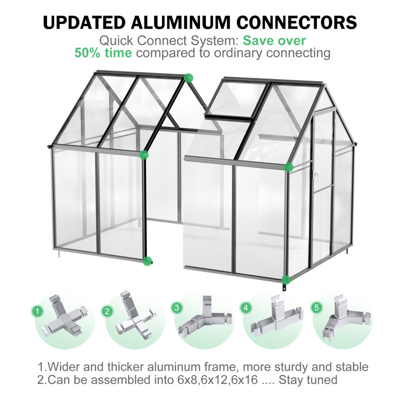 Kist 6.17' W x 8.17' D Heavy Duty Greenhouse, Matte Black/Black
