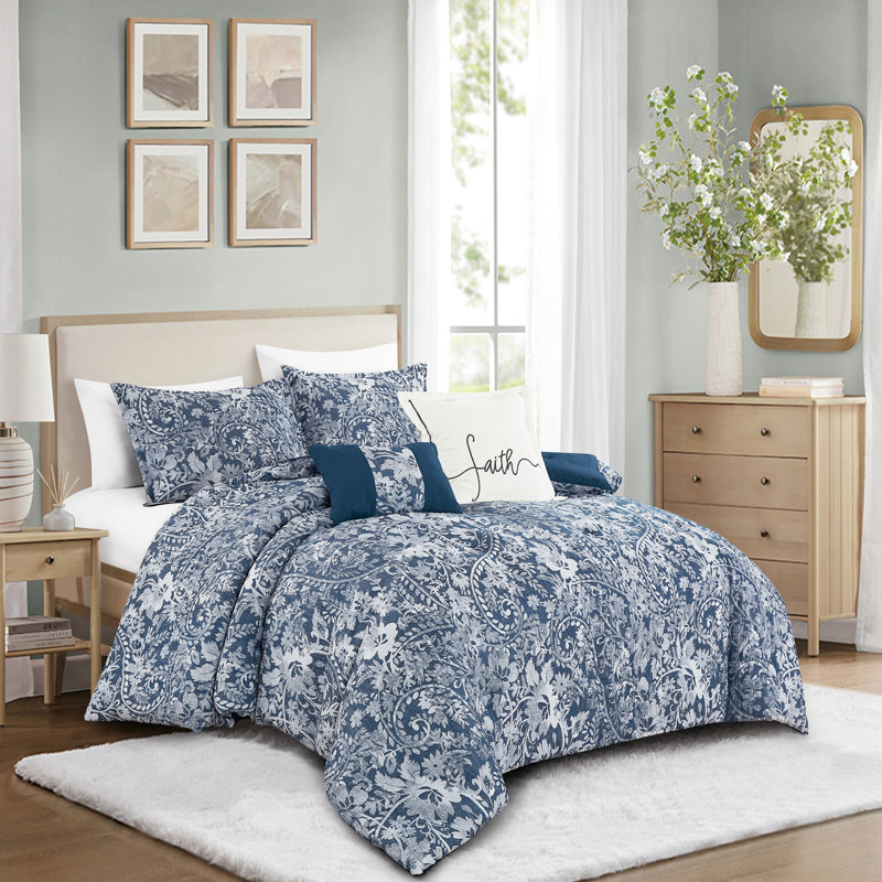 Ensemble de couette 5 pièces vintage à motif cachemire floral jacquard texturé