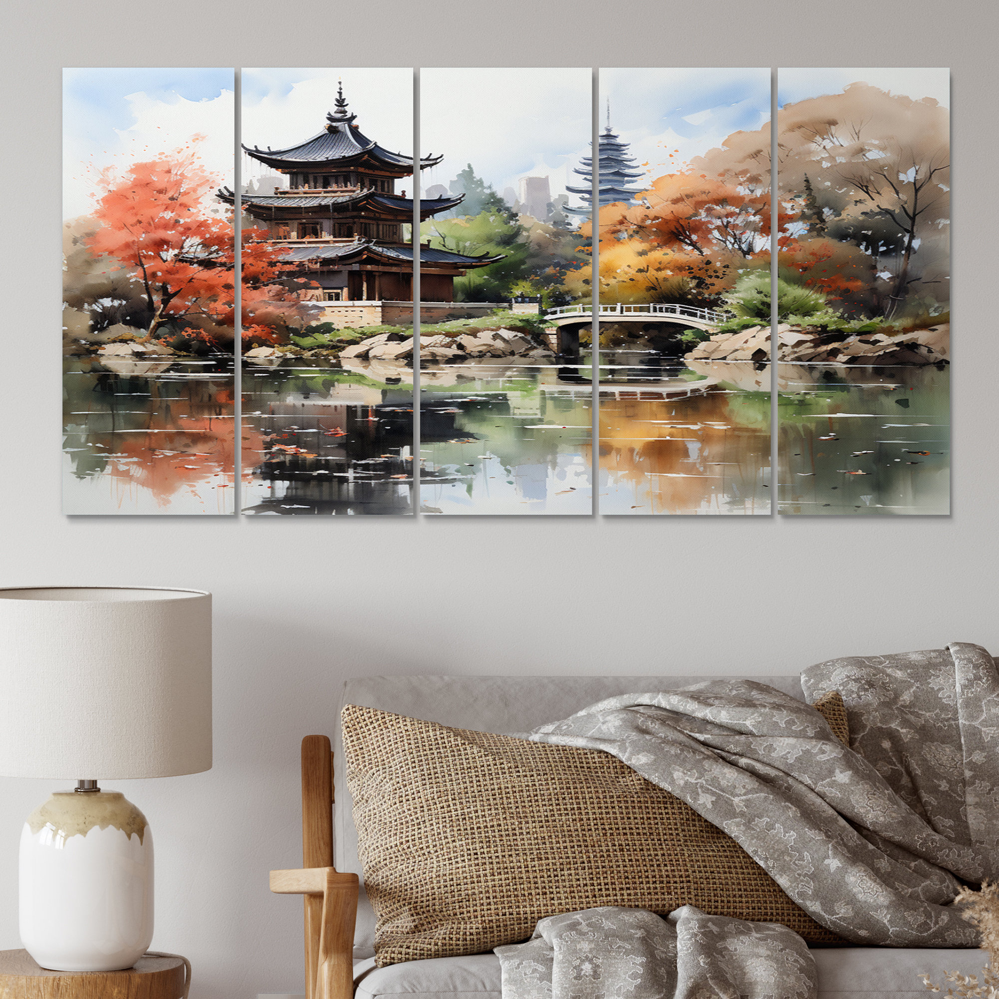 Winston Porter China Art Pagoda Serenity On Canvas 5 Pieces Print | Wayfair