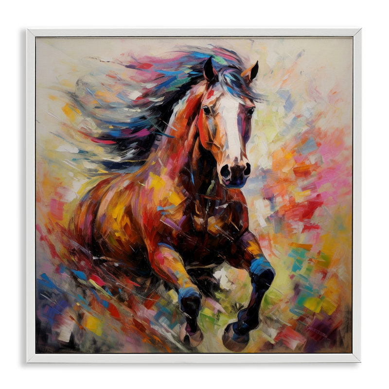 " Vivid Horse Galloping " by Irena Orlov, Coastal White Framed Giclee, 24" H x 24" W x 1.5" D