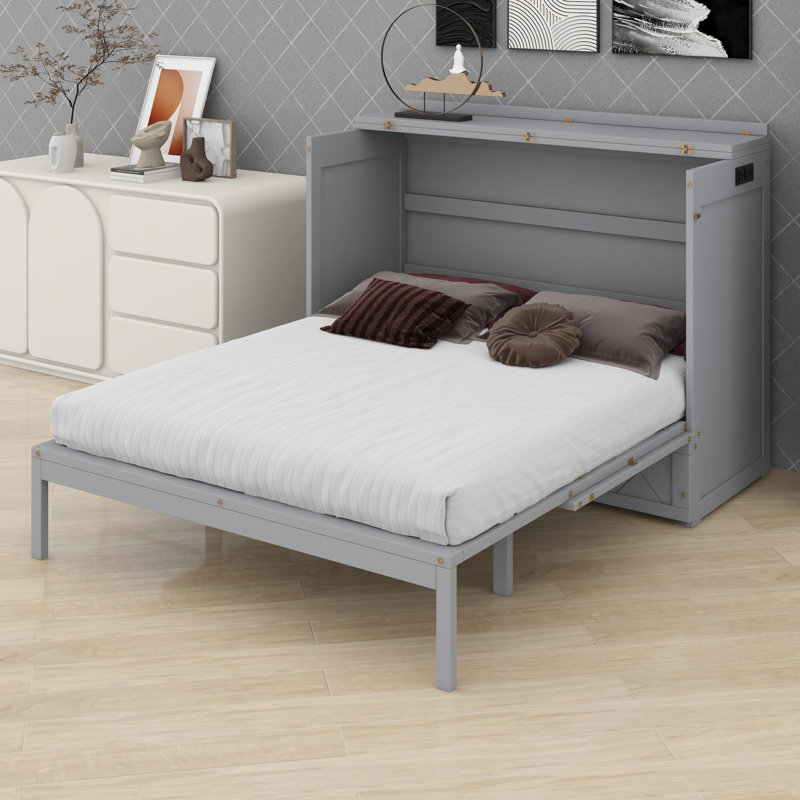 Lit escamotable mural Murphy avec tiroir, prises et ports USB, Gris