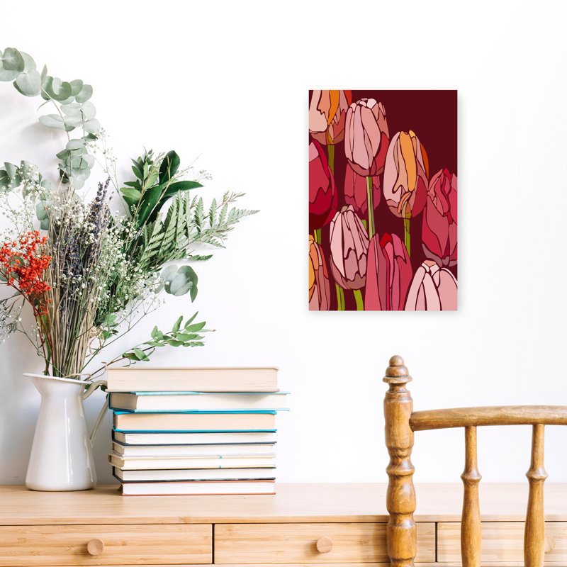 Champ de tulipes, art moderne abstrait de printemps, H 18 po x l 12 po