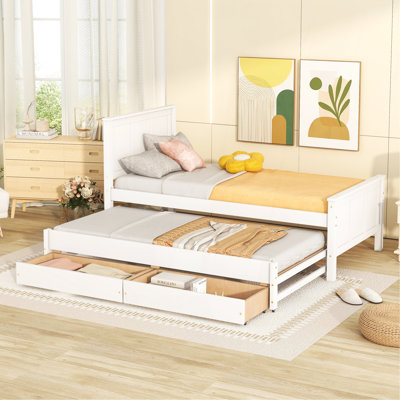 Lit plateforme simple avec lit gigogne et tiroirs, blanc
