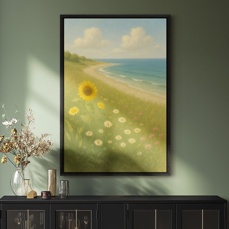 Art mural encadré, impressions florales murales de plage pour la chambre à coucher - 16 po x 24 po, Noir, H 24 po x l 16 po