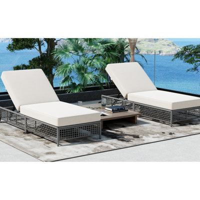 Poolside Garden Lounge Chair, With 5 , Cushion And Wheels For Patio, Backyard  Grey+Beige Chair Cushion, Wheels, Poolside,  Grey + Beige