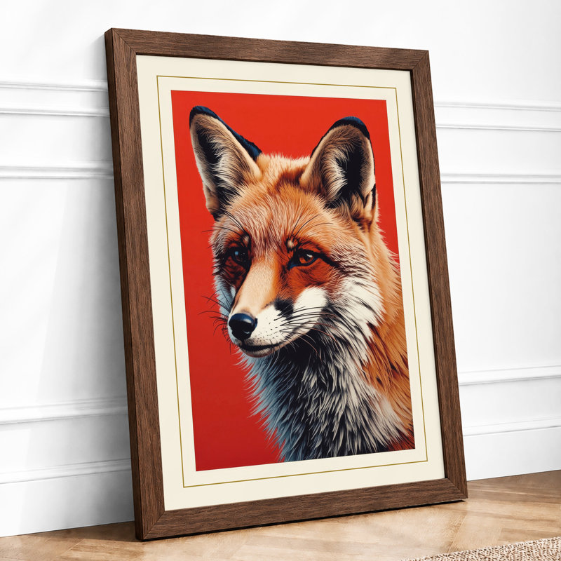 Fox Portrait Modern - Framed Print, A2 - 59.4 x 42.0 cm, Walnut