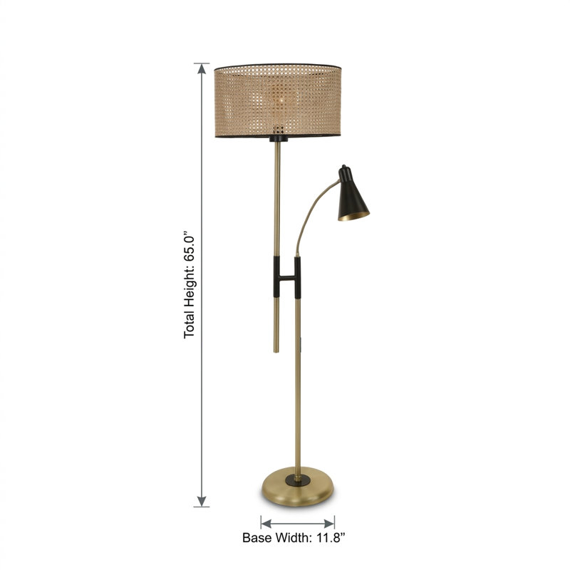 Lampe sur pied nordique en osier / abat-jour à tambour noir