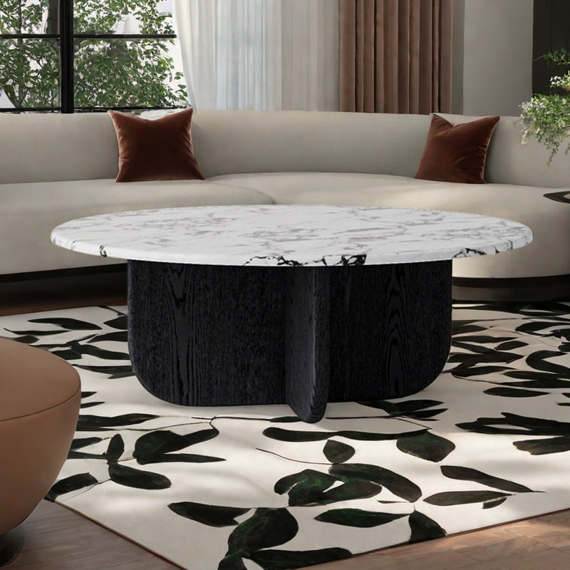 Table basse de salon de style naturel, H 13,77 po x L 39,37 po x l 39,37 po, Noir, noir, noir, noir